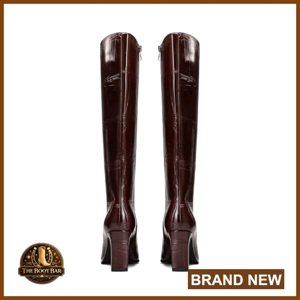 Chunky Heel Pointed Toe Knee-High Boots PU Leather - Picture 5 of 6